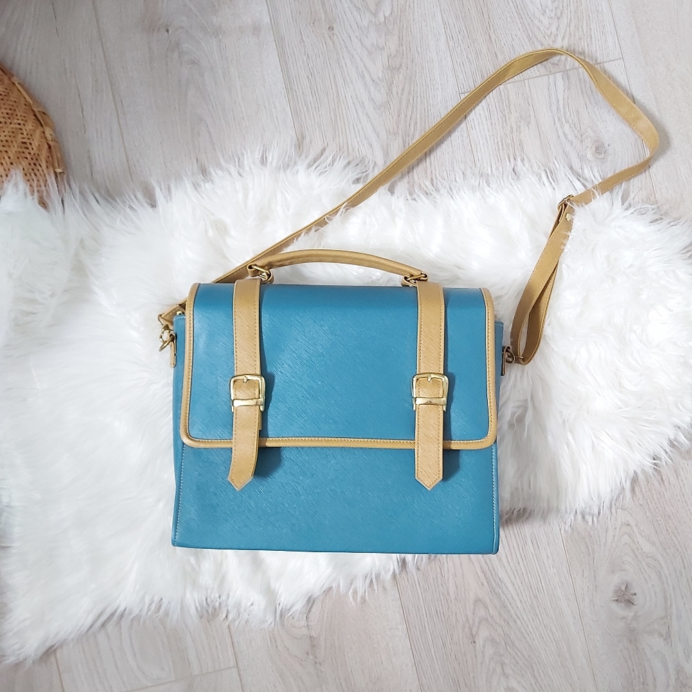 Blue and Tan Satchel bag with one or two straps